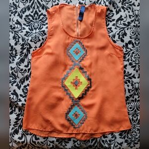 Orange Embroidered Sleeveless Top